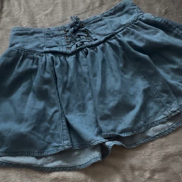 denim eyelet flare skirt