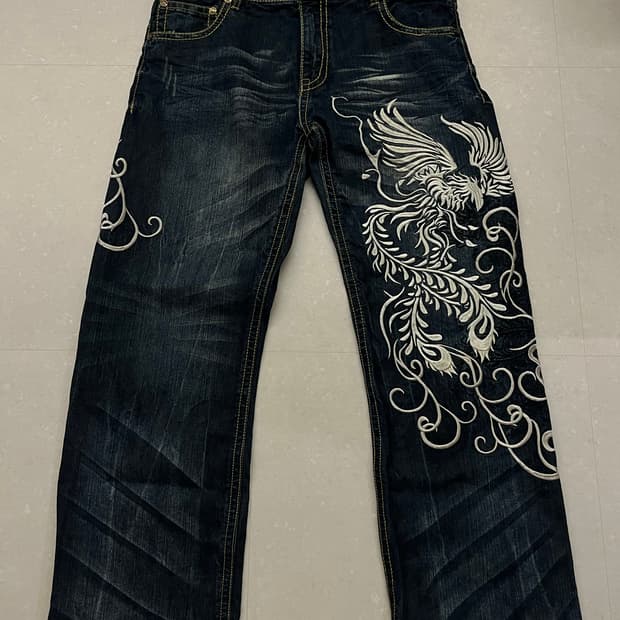 y2k 빈티지 자수 데님 청바지