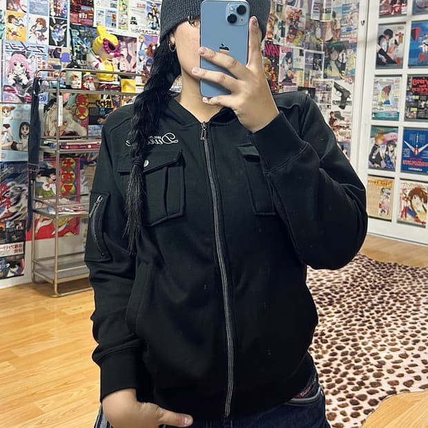 JPN 펑크 멀티포켓 레터링 후드 집업
