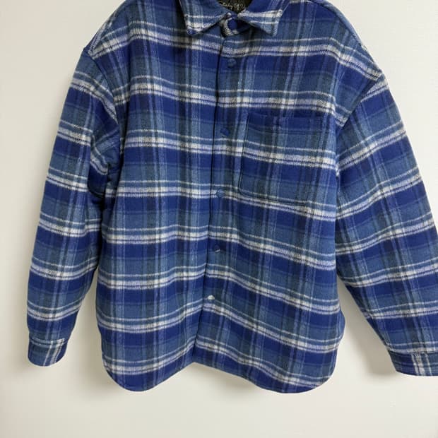[L] STU 패디드 체크 셔츠 패딩 자켓 블루