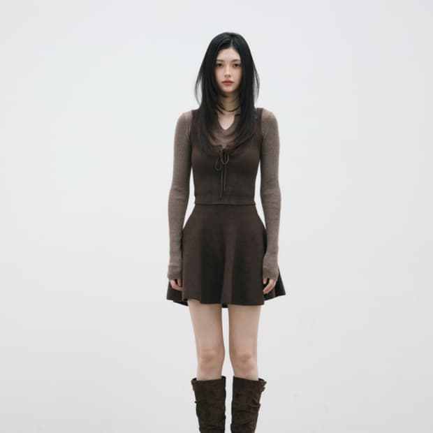 라벨르블랑 레이어드 니트 세트 브라운 낫유어로즈 쓰리타임즈 페인오어플레져