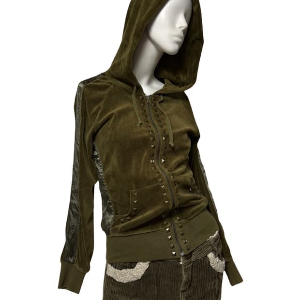 갸루펑크 st 카키 스터드 후드집업