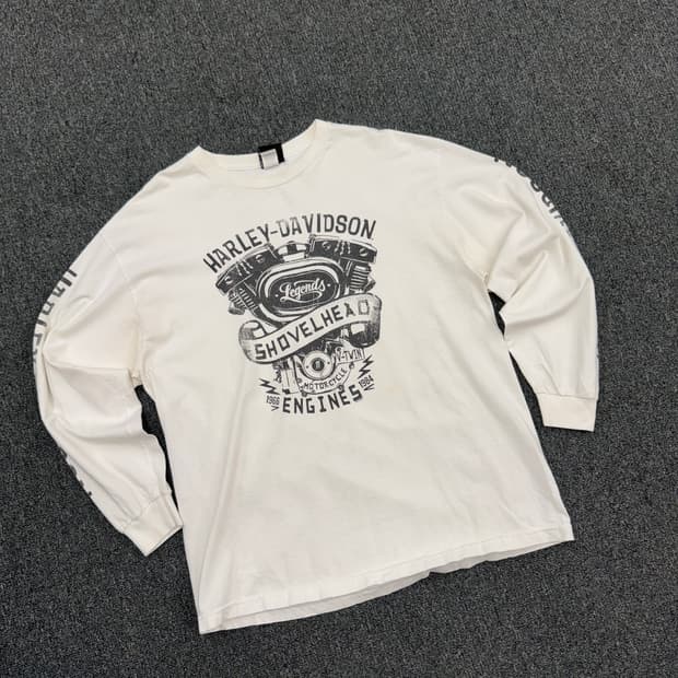 할리데이비슨 빈티지 SHOVELHEAD 엔진 프린팅 롱슬리브