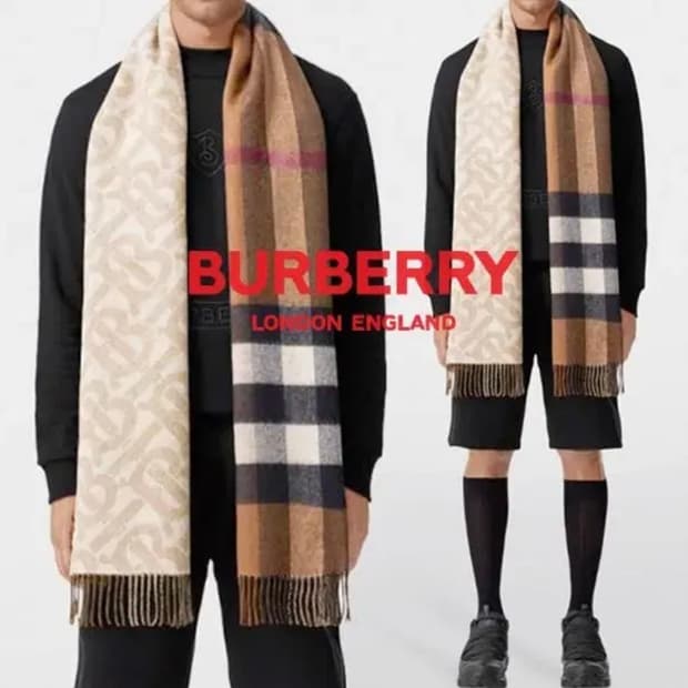 [정품] BURBERRY 버버리 리버서블 체크 모노그램 캐시미어 머플러