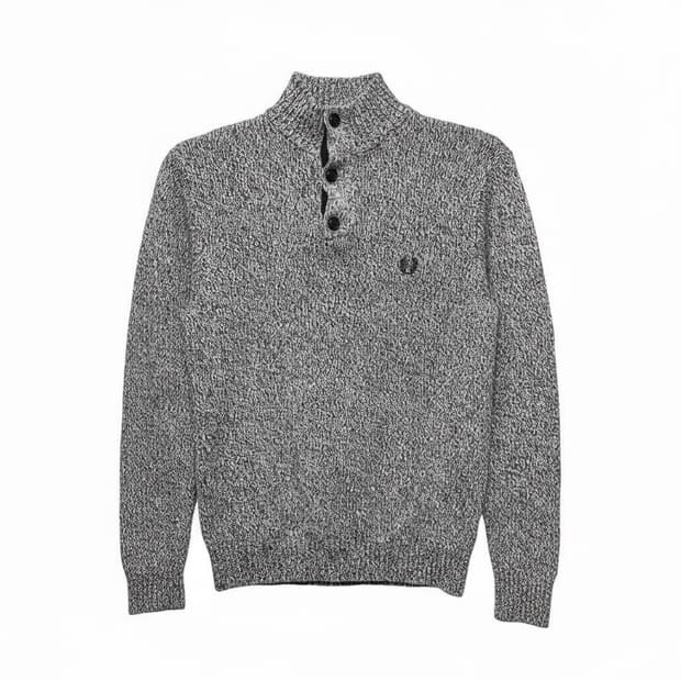 챕스 랄프로렌 하이넥 보카시 니트 엘보 패치 쓰리버튼 디테일 그레이