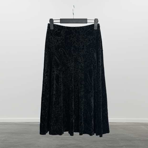빈티지 패턴 벨벳 롱 스커트