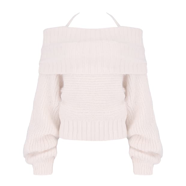 클리시어 오프숄더 리본니트 핑크