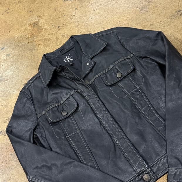 [정품/M] 캘빈클라인 블랙 가죽 자켓 b10