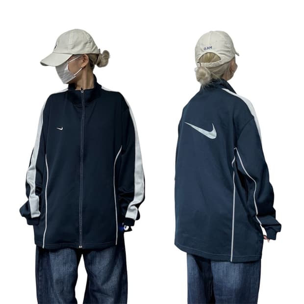00s 나이키 네이비 빅 로고 올드스쿨 트랙탑 져지 XXL