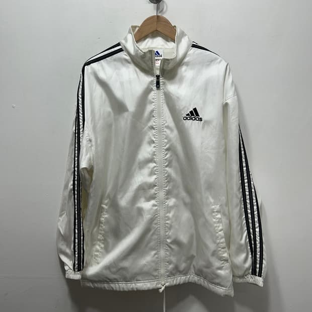 아디다스 화이트 삼선 아디 멀 티로고 폴리쉘 바람막이 L 