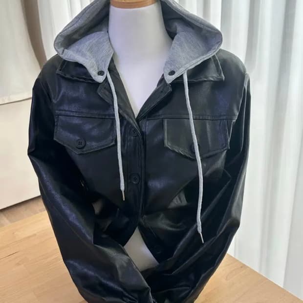 후드 탈부착 레더 라이더 크롭 자켓 솜빈티지 이코 어항 오네갸루 stc