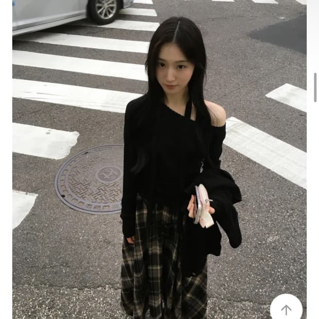 체크 롱 스커트 투피스