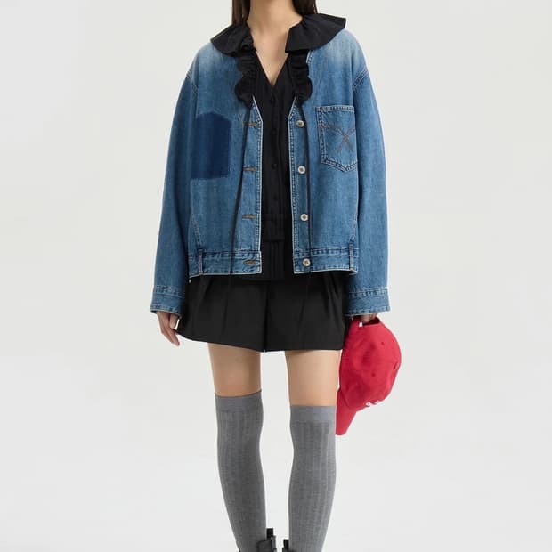 (새상품) 럭키슈에뜨 V넥 오버사이즈 데님 자켓 38