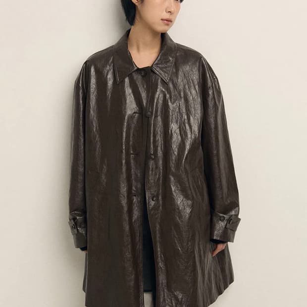 로우타이드 레더 하프 코트 브라운