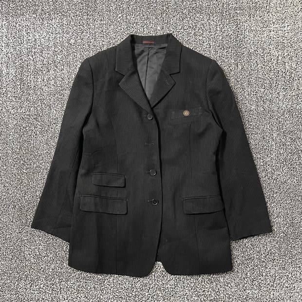 빈티지9. 준코 코시노 캠퍼스 스트라이프 블레이저 슬림핏 자켓 블랙