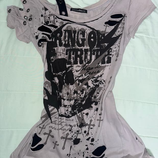 Ghost of harlem 펑크 오프숄더 반팔 티셔츠