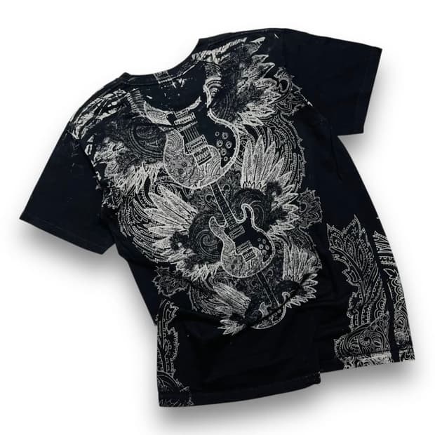 록 스타 2761 일렉기타 타투 아트 반팔 티셔츠