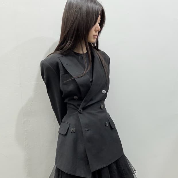 장 폴 고티에 아카이브 크롭 백 스트랩 블레이저