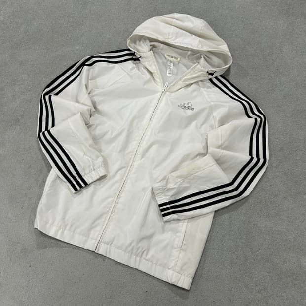 아디다스 삼선 화이트 바람막이 후드집업 m