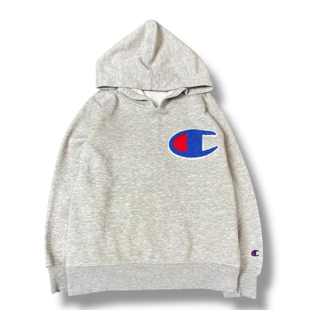 챔피온 키즈 그레이 빅로고 부클패치 후드티 130