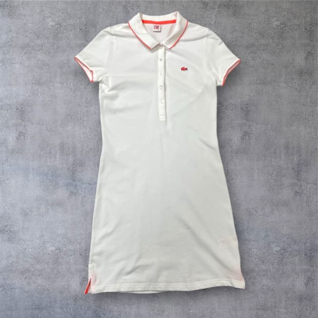 라코스테 Lacoste L!VE 화이트 피케 카라 슬림핏 원피스 XS