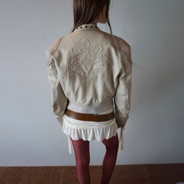 스컬프터 레더 봄버 자켓 아이보리 m