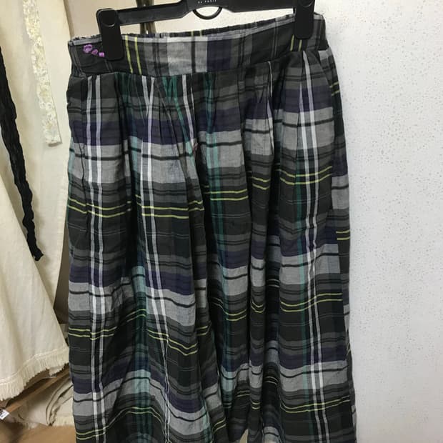 빈티지 자수 체크 스커트