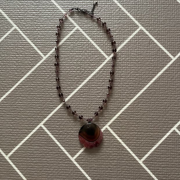 보라색 원형 펜던트 빈티지 목걸이