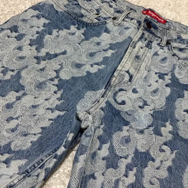 슈프림 플레임 자카드 데님 쇼츠 32