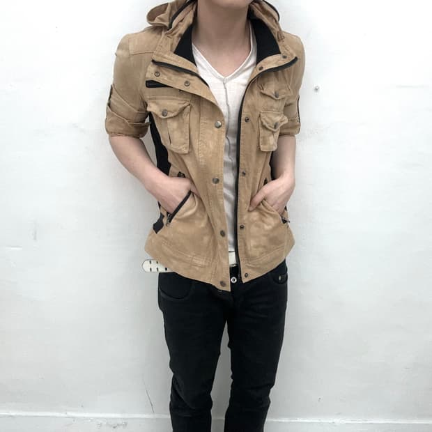 Semantic design beige washed hood jacket
