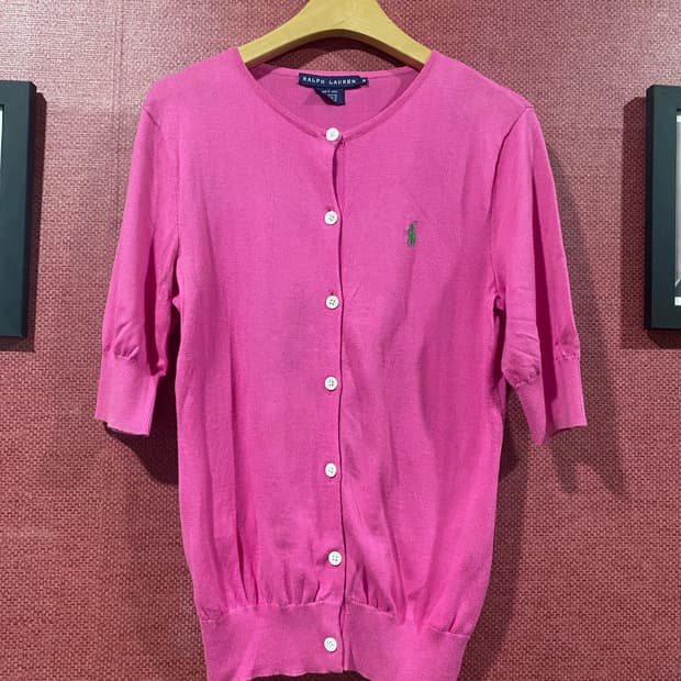 랄프로렌 핑크 반팔 가디건 M