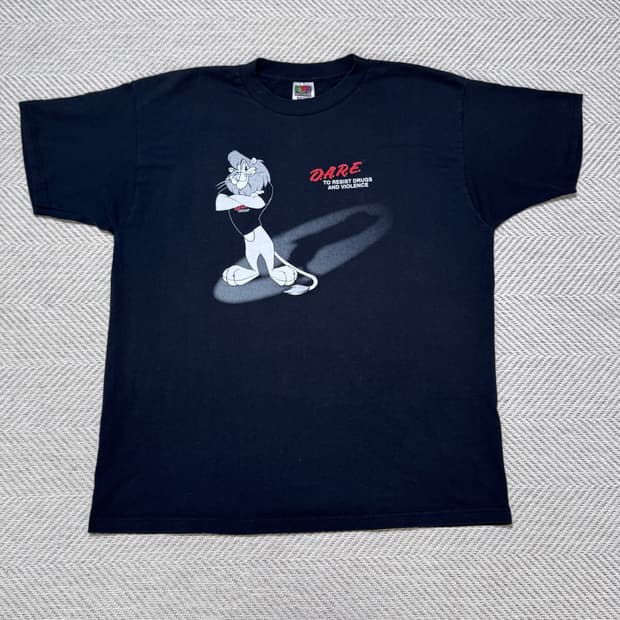 (XL) 90s 빈티지 DARE 라이언 블랙 티셔츠 후룻