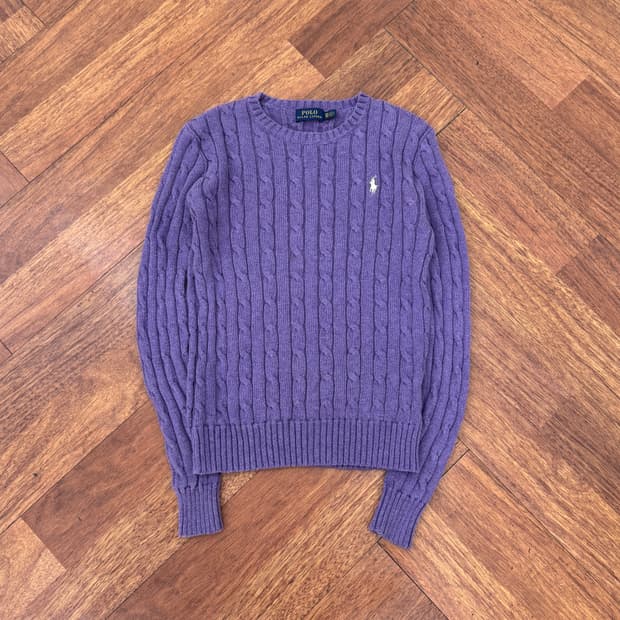 여성용 XS 폴로 랄프로렌 연보라 케이블 라운드 니트 