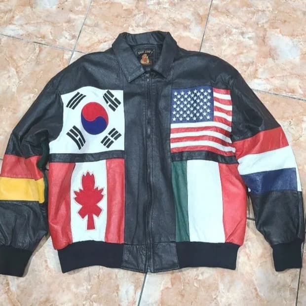 Phase3 flags leather jacket 국기 패치 가죽자켓