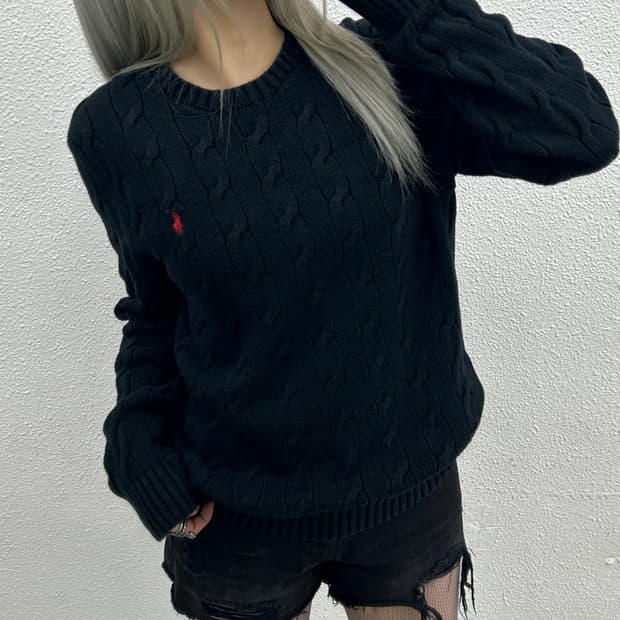 폴로 랄프로렌 레드포니 블랙 꽈배기 니트 M