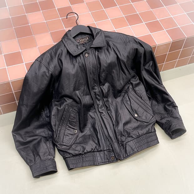 black leather bomber jacket