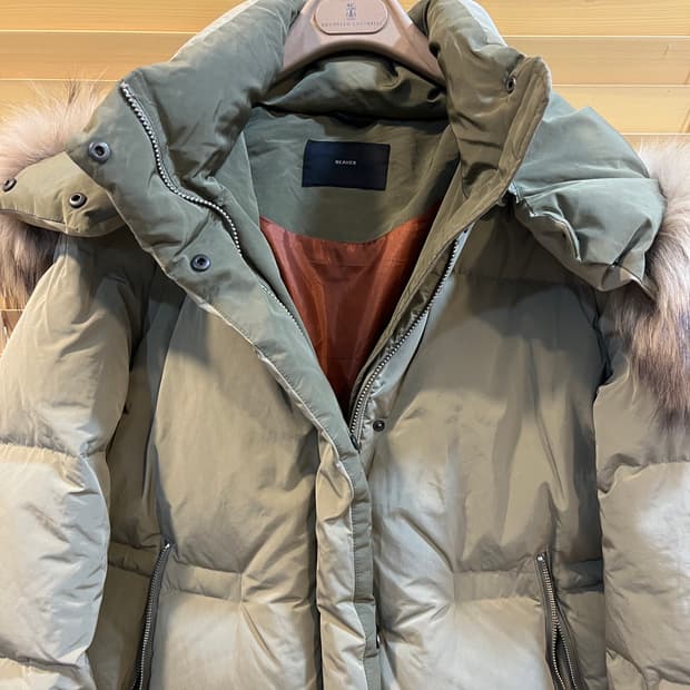 비이커 BEAKER 여성 카키베이지 구스다운패딩 후드패딩점퍼