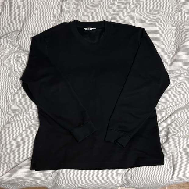 유니클로 AIRism코튼크루넥 긴팔 티셔츠 블랙 L