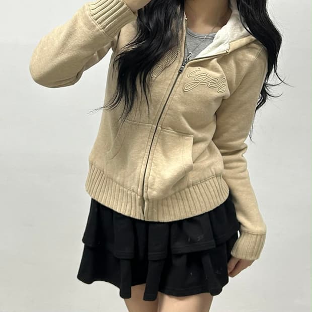 타미힐피거 베이지 폭닥 양털 걸즈 후드집업 희귀져지(S)