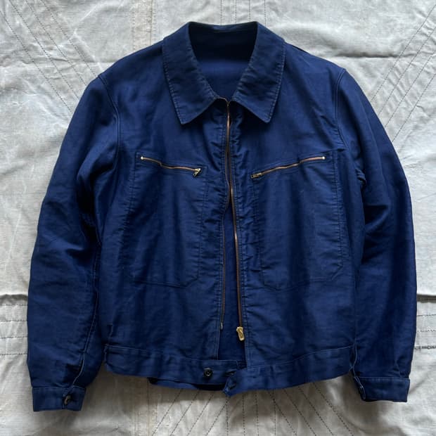 50s French Blue Moleskin Cyclist Jacket