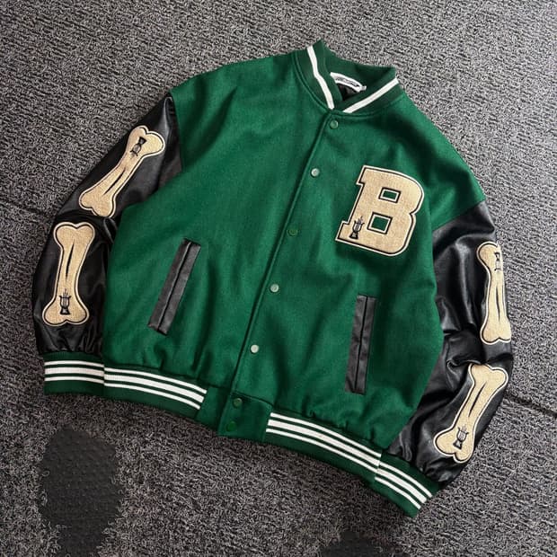 USA 스켈레톤 본 플리스 패치워크 스타디움 바시티 자켓 3822 