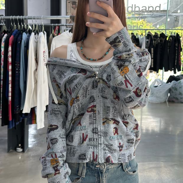 히스테릭글래머 히스걸 뉴스페이퍼 풀로고 후드집업