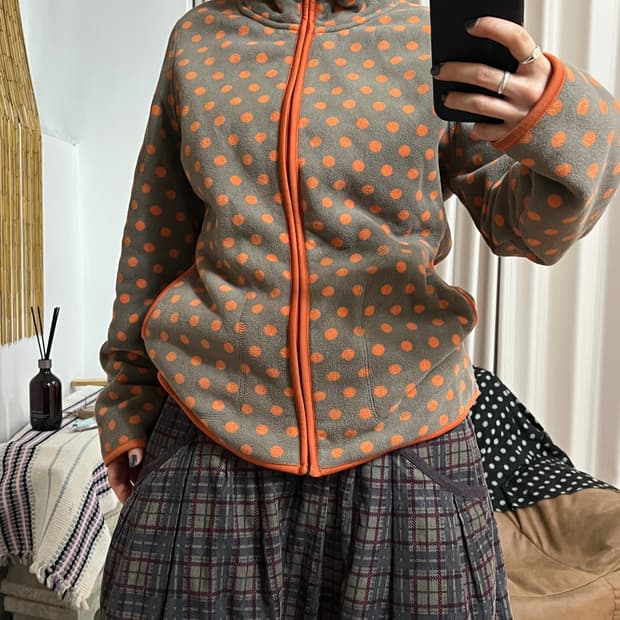 여성 하이넥 도트 후리스 자켓