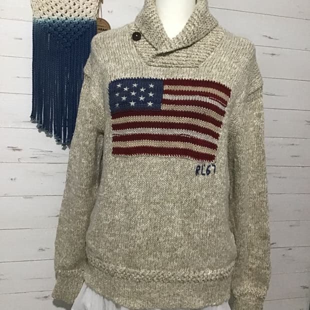 폴로 성조기 실크린넨 니트 S