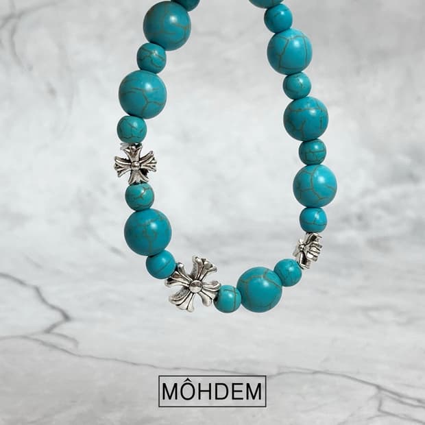 [Unisex] 크로스 터키석 원석 팔찌