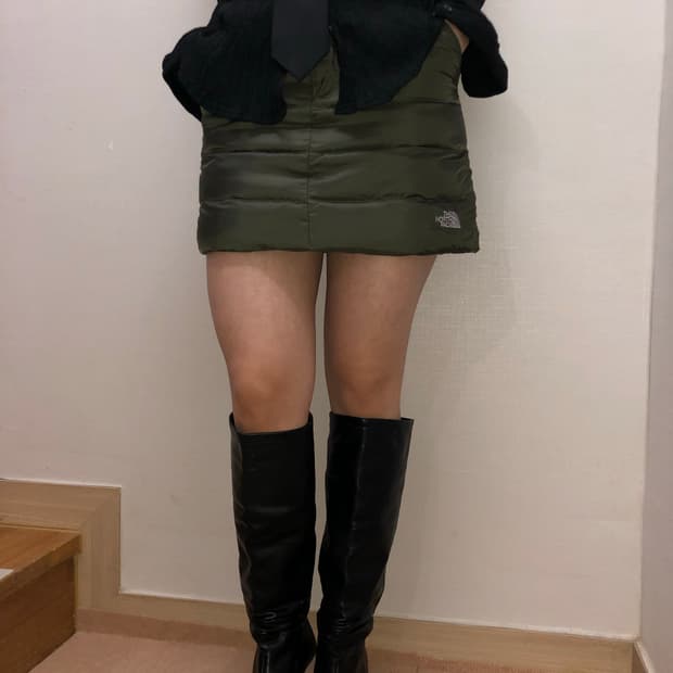 빈티지 노스페이스 카키 패딩 스커트