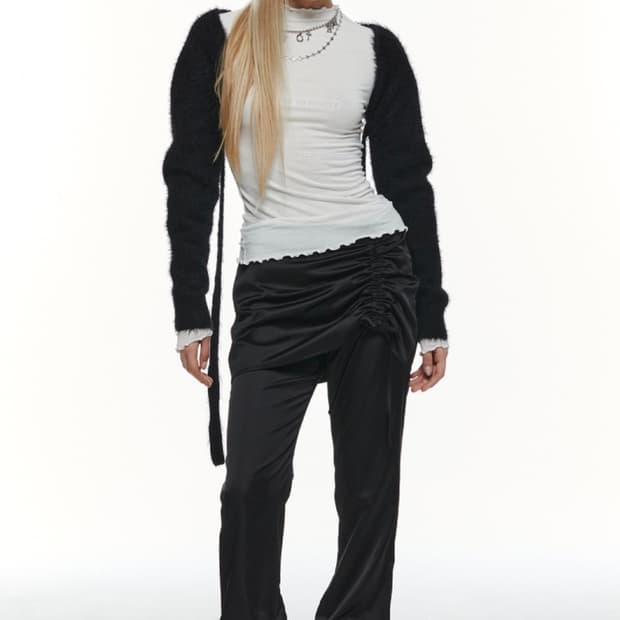 쓰리투에이티SATIN SET-UP SKIRT- PANTS (BLACK)