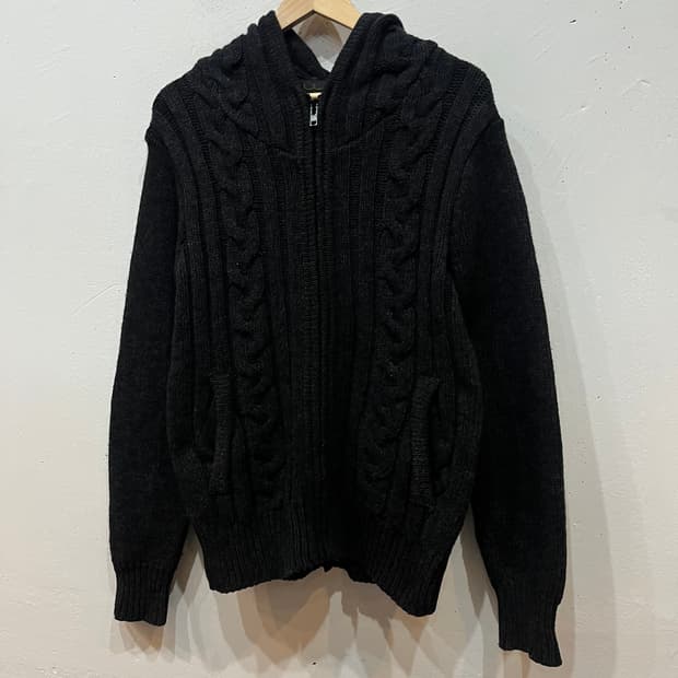 DRESS 케이블 울 니트 후드집업 