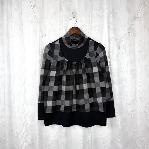 Check Layered Mockneck Top