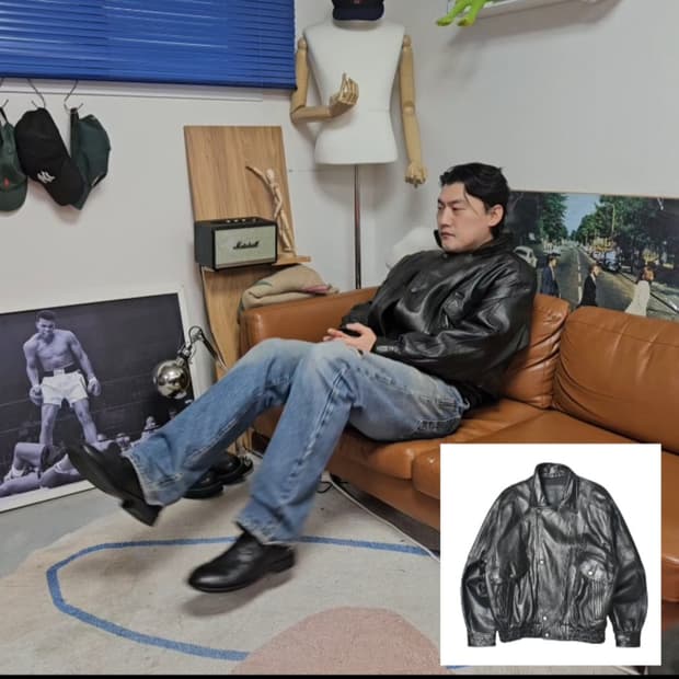 90S 생로랑 무드 레더 가죽 자켓 항공 점퍼 105 N1330